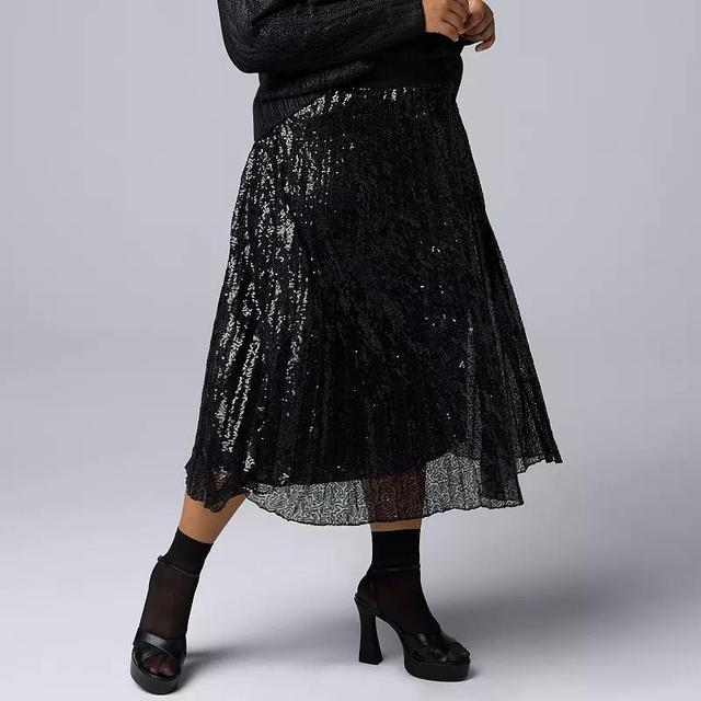 Plus Size Simply Vera Vera Wang Pleated Sequin Skirt, Womens Product Image