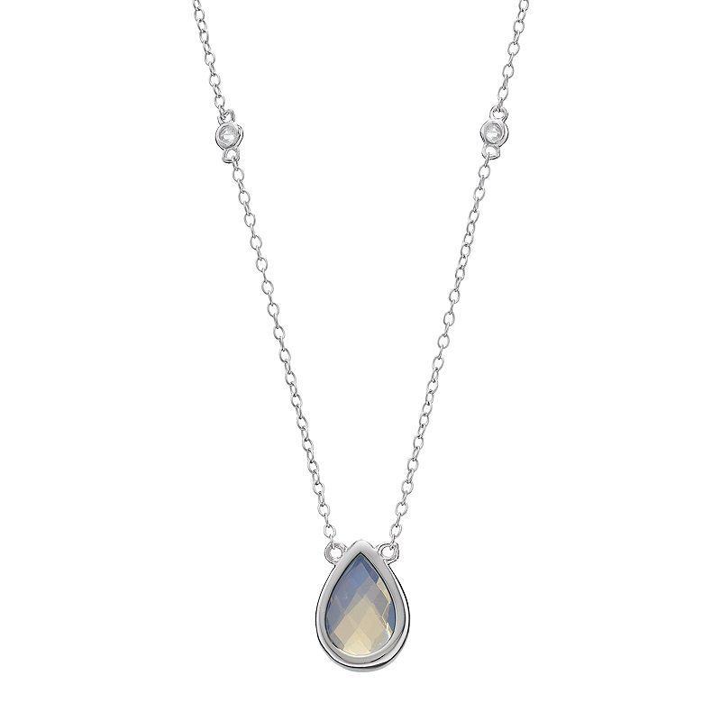 Gemminded Sterling Silver Lab-Created Opal & White Topaz Teardrop Necklace, Womens Product Image