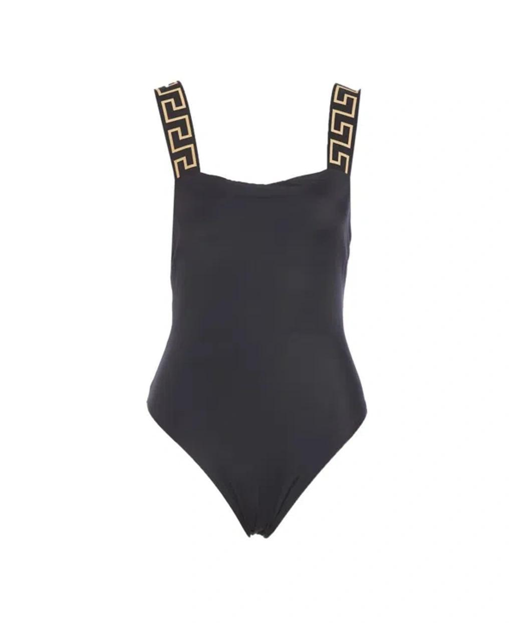 VERSACE Greek Strap One Piece Swimsuit In Black Product Image