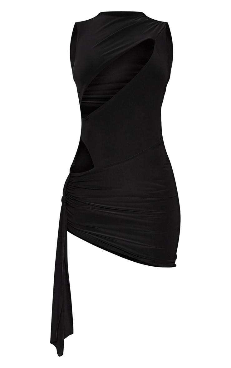 Black Extreme Cut Out Knot Detail Slinky Bodycon Dress Product Image