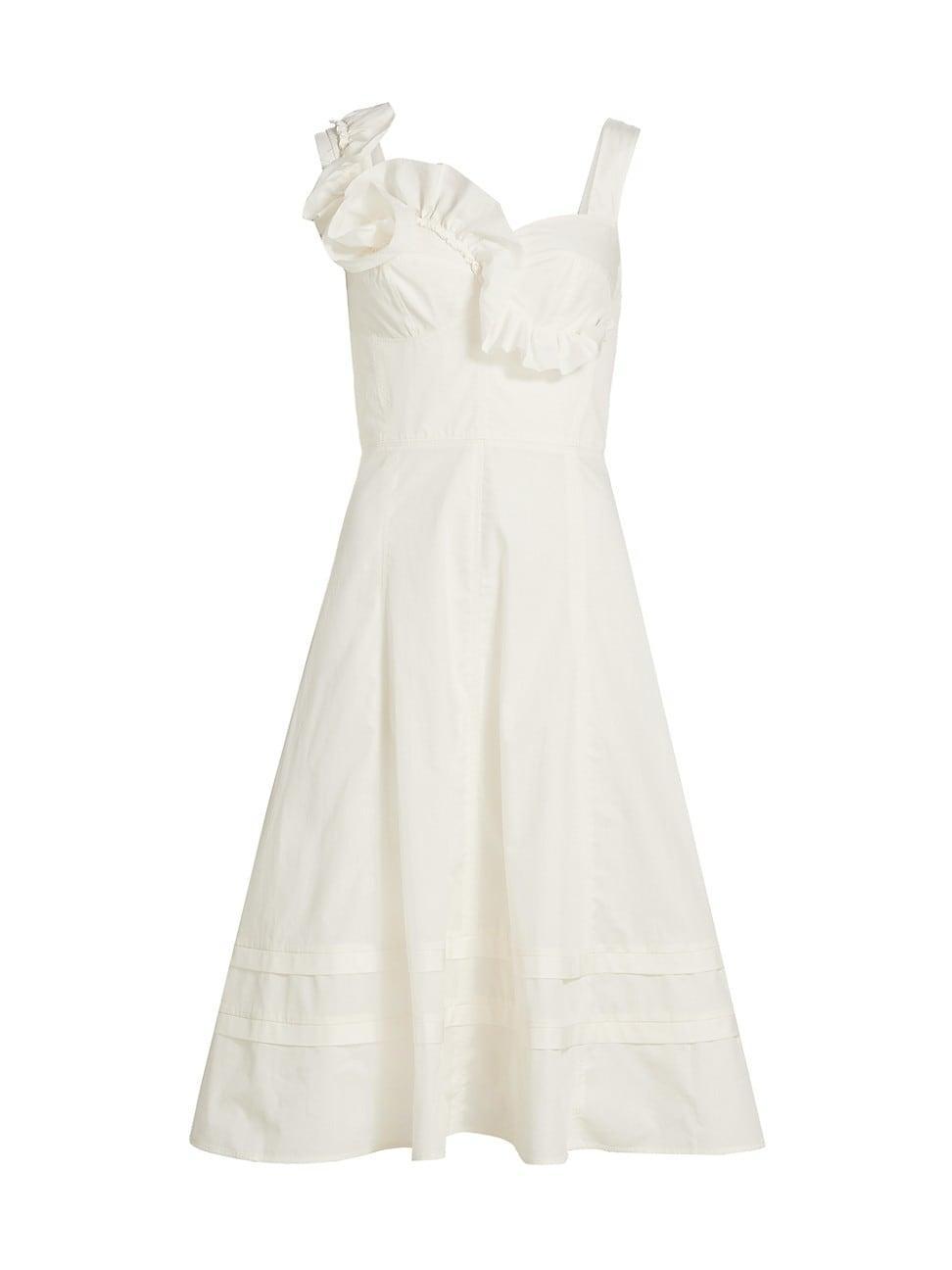 Womens Cotton Ruffled Sweetheart Midi-Dress Product Image