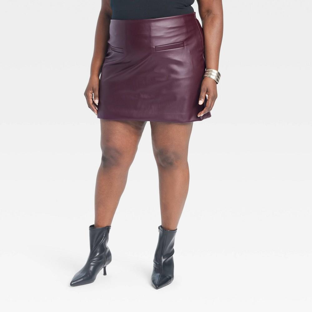 Womens Faux Leather Mini Skirt - A New Day Burgundy 26 product image