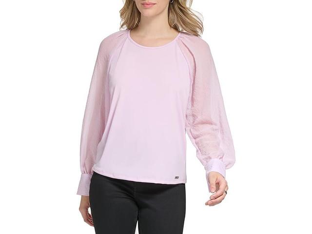 Calvin Klein Text Sleeve with Button Cuff (Cherry Blossom) Women's Clothing Product Image