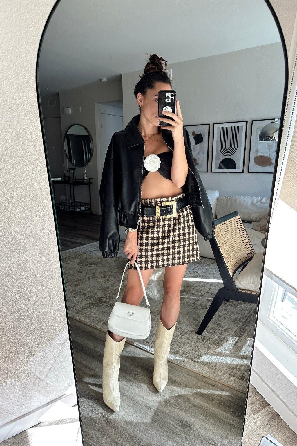 Normandie Brown Plaid Mini Skirt Product Image