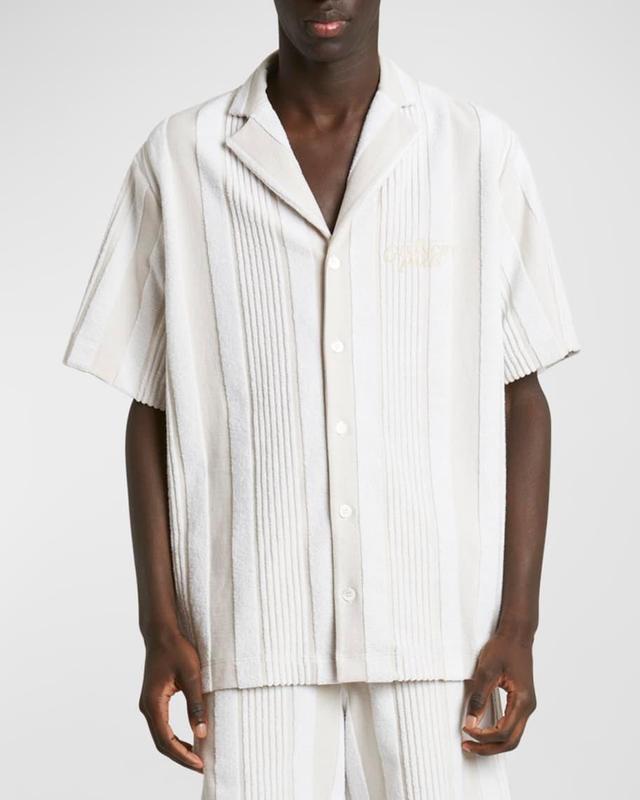 Mens Vertical Stripe Short-Sleeve Cotton Toweling Shirt Product Image