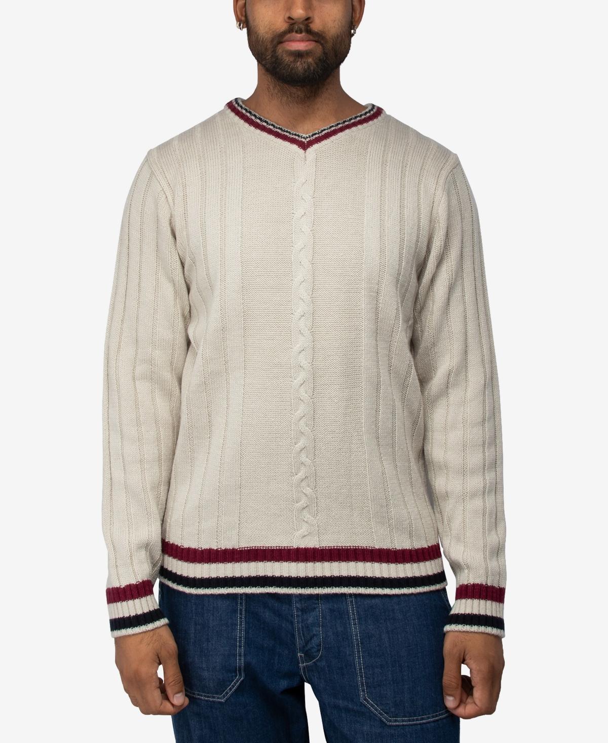 X-Ray Mens Cable Knit Tipped V-Neck Sweater Product Image