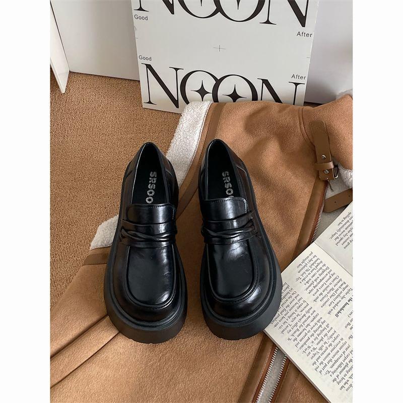 Platform Plain Faux Leather Loafers Product Image