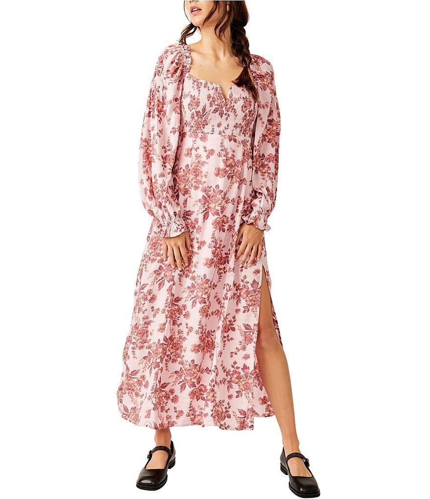 Free People Jaymes Floral Print Square Neck Long Sleeves Midi Dress Product Image