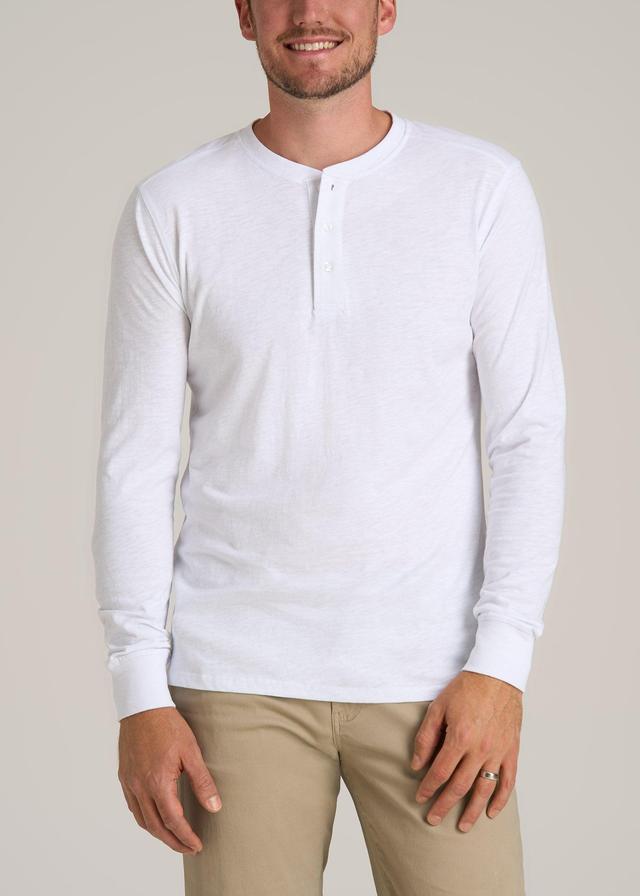 Men's Tall Three Button Long Sleeve Slub Henley in White Product Image