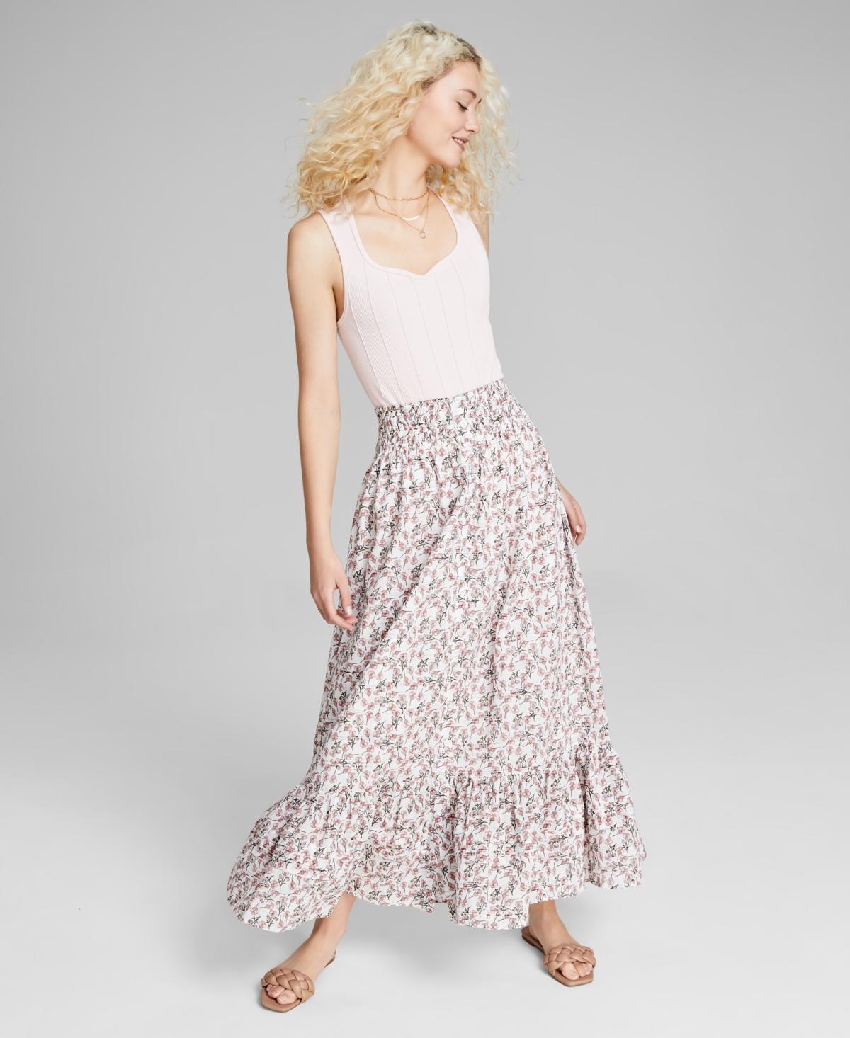 And Now This Womens Cotton Ruffled Smocked Maxi Skirt Product Image