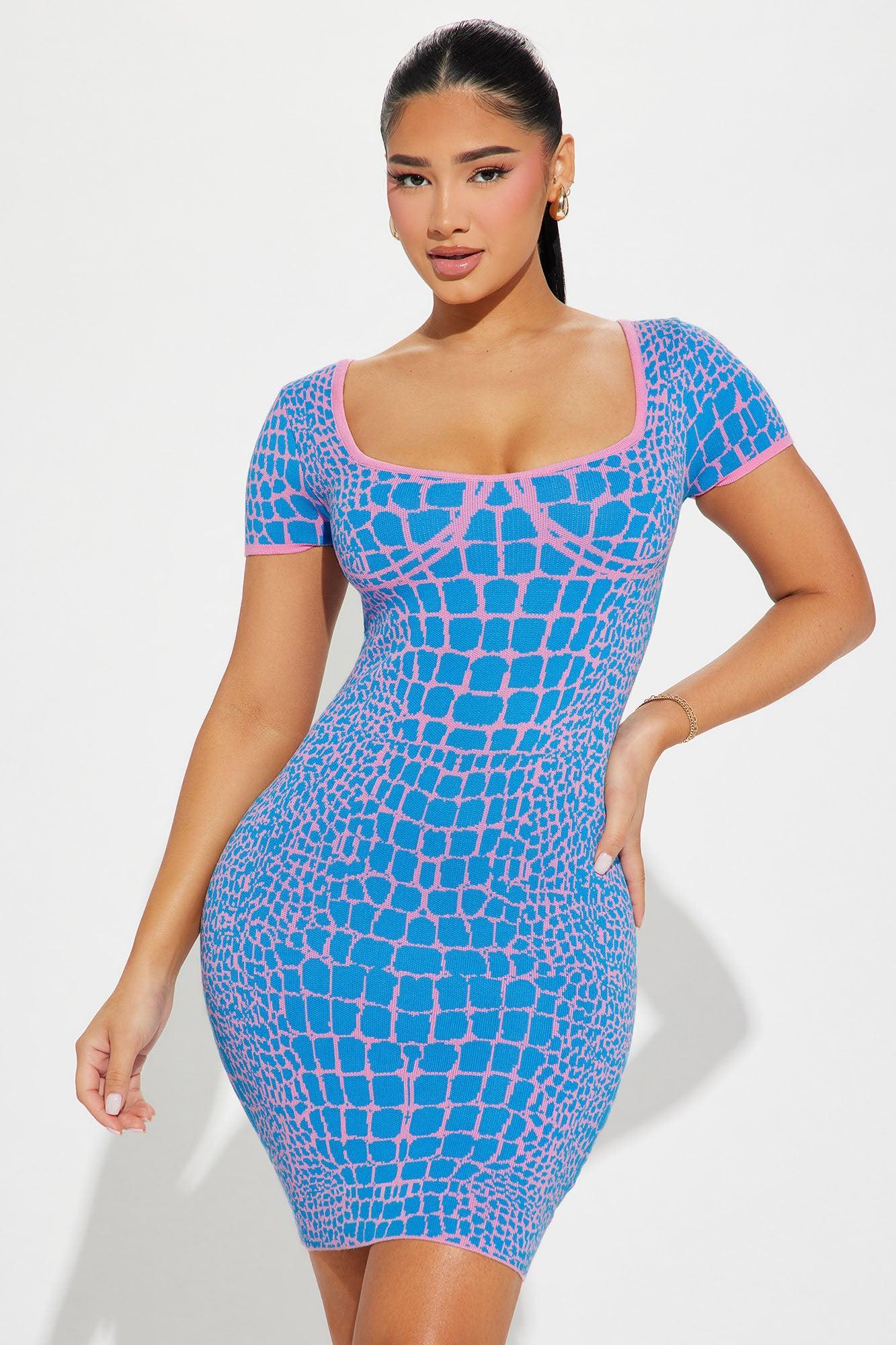 Cotton Candy Safari Sweater Mini Dress - Blue/combo Product Image