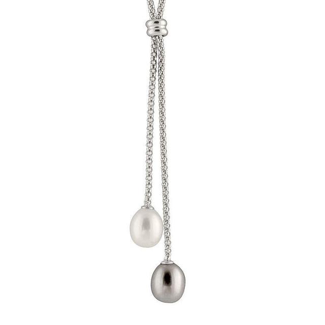 Sterling Silver Freshwater Cultured Pearl Double Drop Necklace, Womens Silvertone Product Image