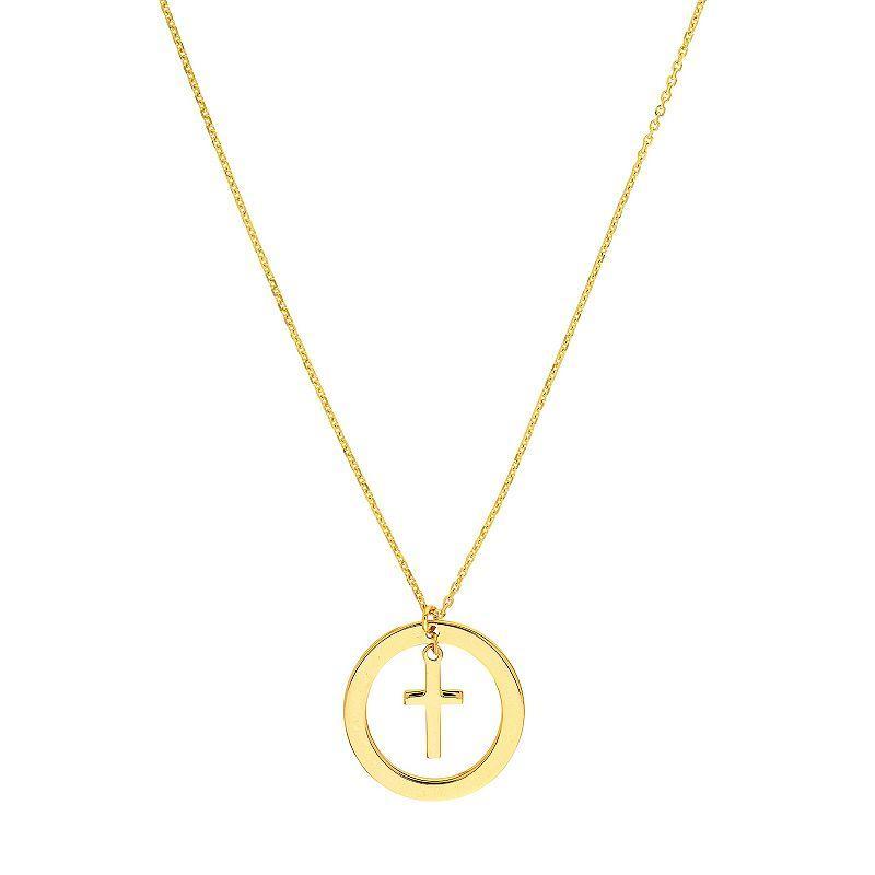 14k Gold Circle Cross Necklace, Womens Product Image