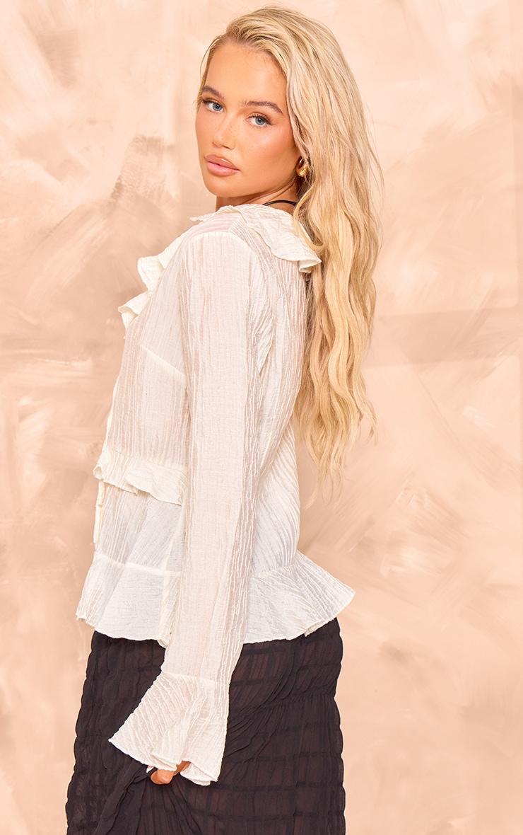 Beige Tiered Ruffle Flute Sleeve Top Product Image