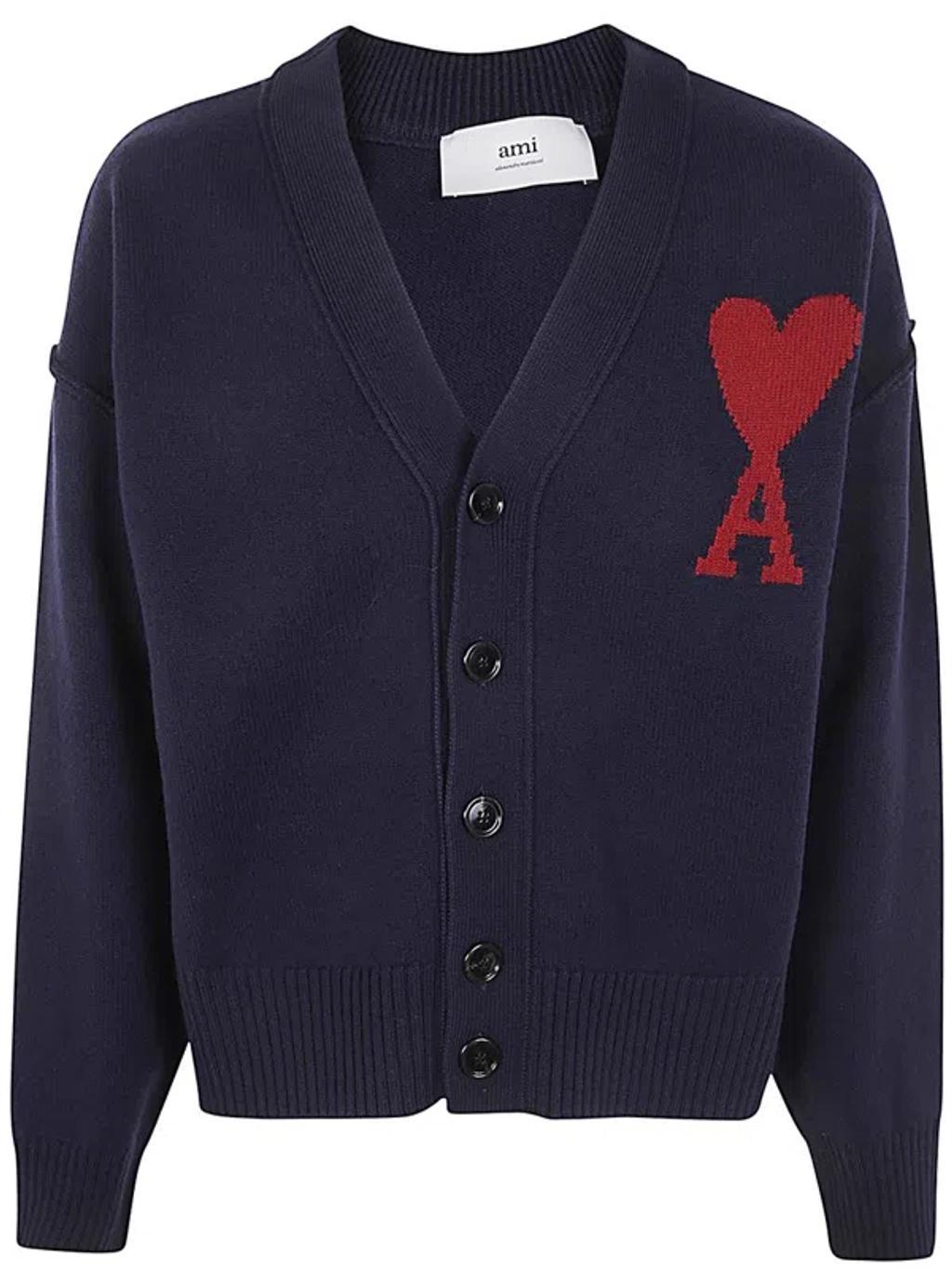 Ami Paris Boxy Red Adc Cardigan Clothing In Blue Product Image