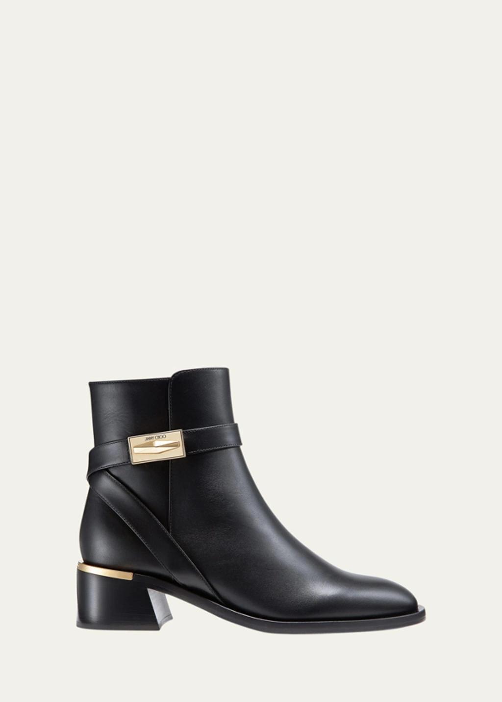 Diantha Leather Buckle Ankle Booties In Black product image