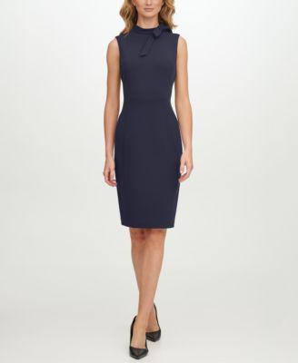 Calvin Klein Sleeveless Crepe Dress with Necktie (Indigo) Women's Clothing Product Image