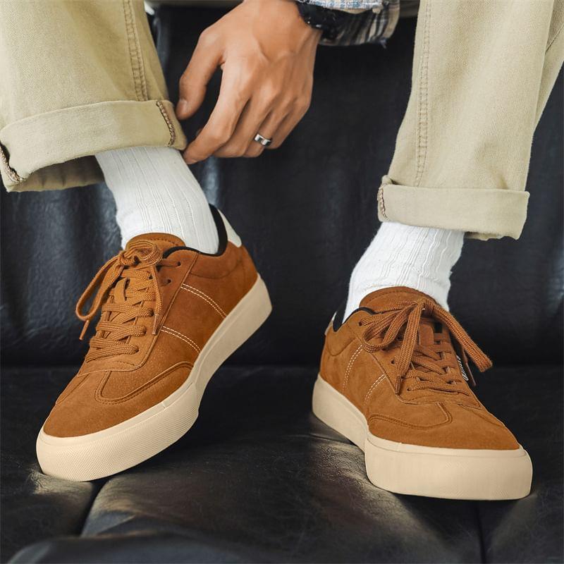 Contrast Stitching Lace-Up Sneakers Product Image