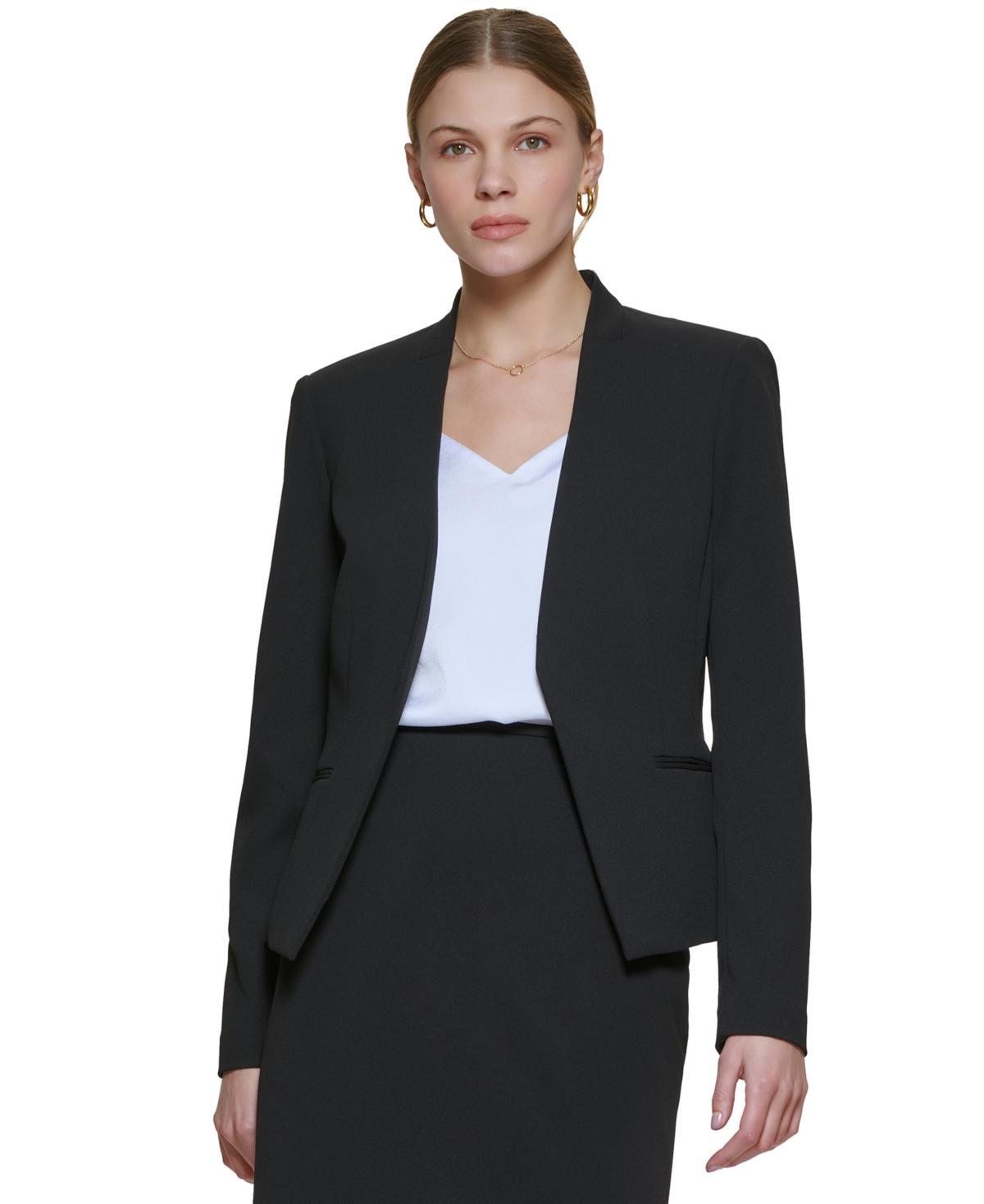 Calvin Klein Petite Size Scuba Crepe Long Sleeve Open Front Jacket Product Image