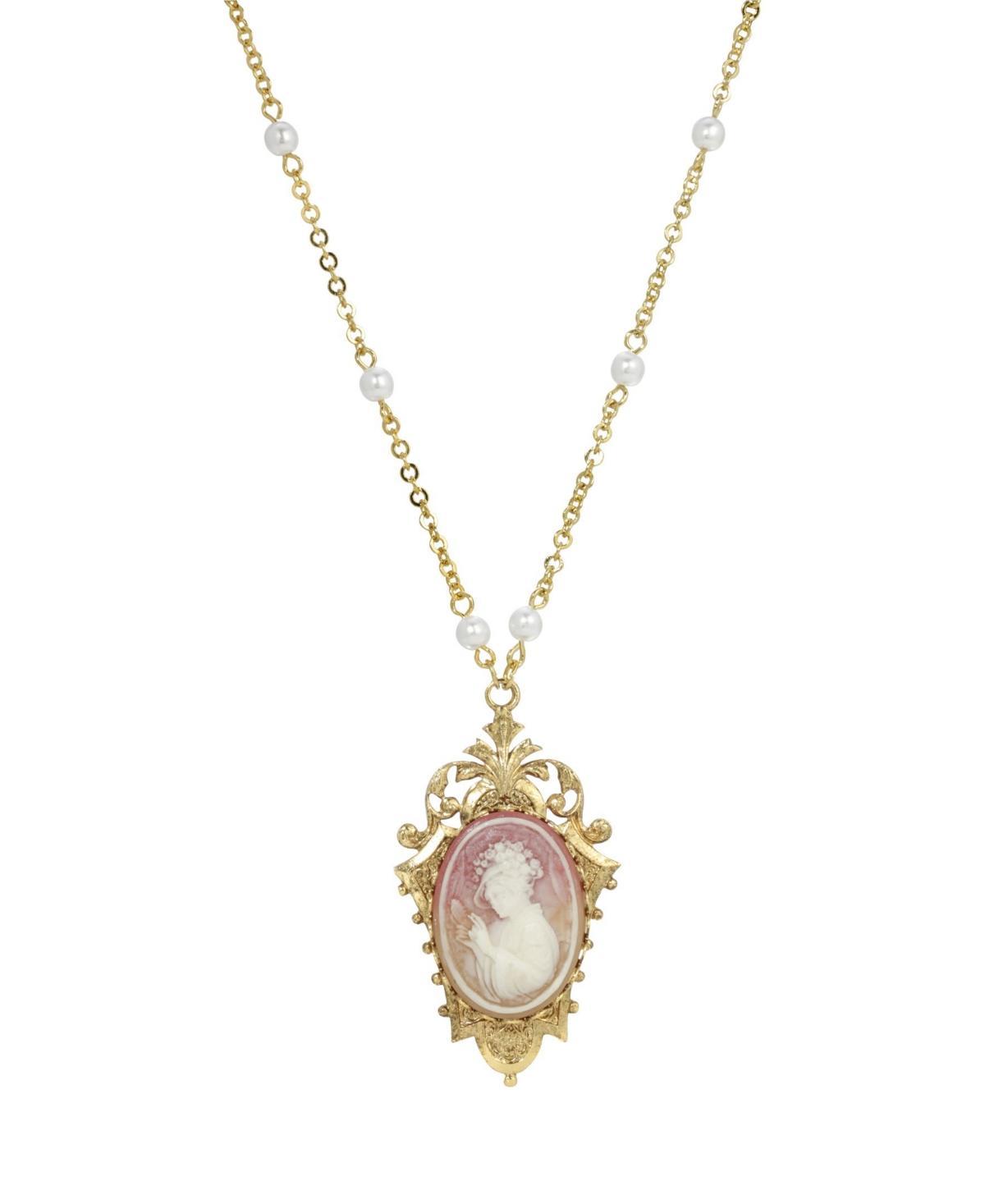 1928 Jewelry 14K Gold Tone Dipped Carnelian Cameo Necklace Product Image