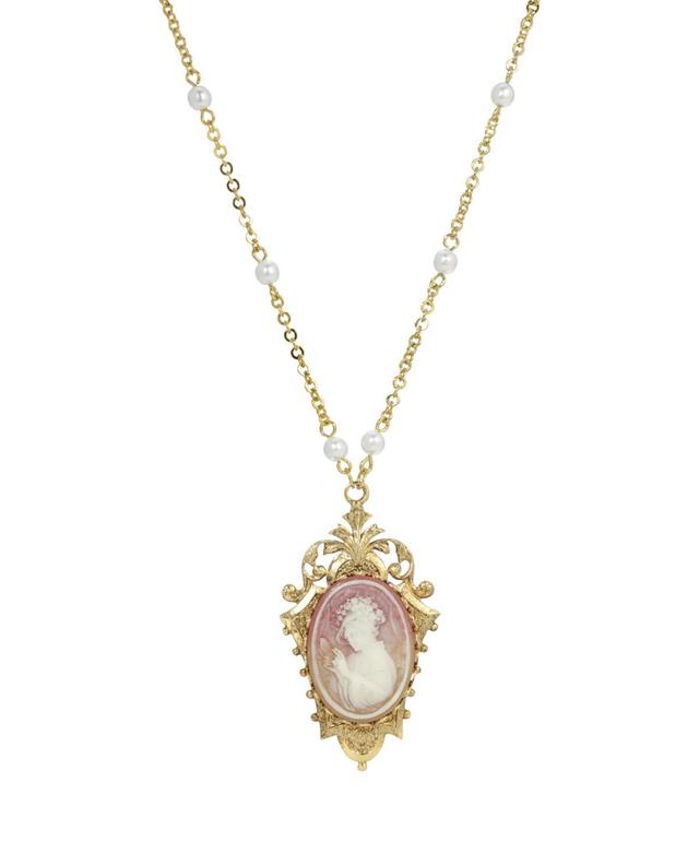 1928 Jewelry 14K Gold Tone Dipped Carnelian Cameo Necklace Product Image