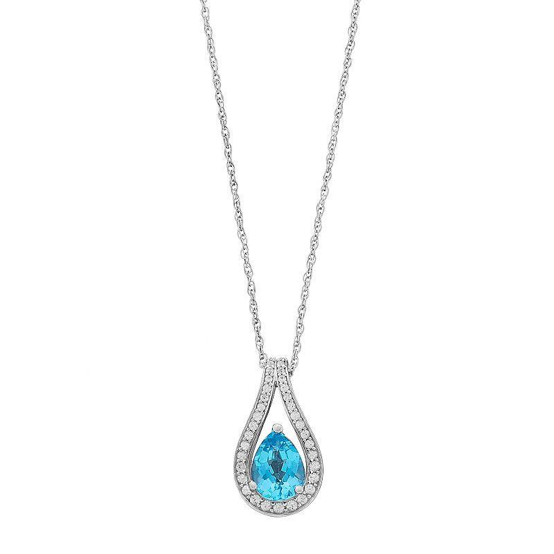 Sterling Silver Blue Topaz & Lab-Created White Sapphire Teardrop Pendant Necklace, Womens Product Image