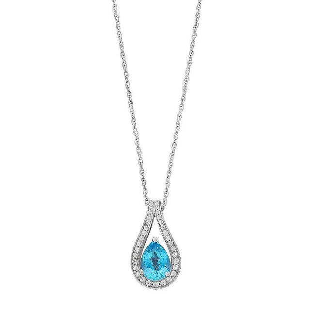 Sterling Silver Blue Topaz & Lab-Created White Sapphire Teardrop Pendant Necklace, Womens Product Image