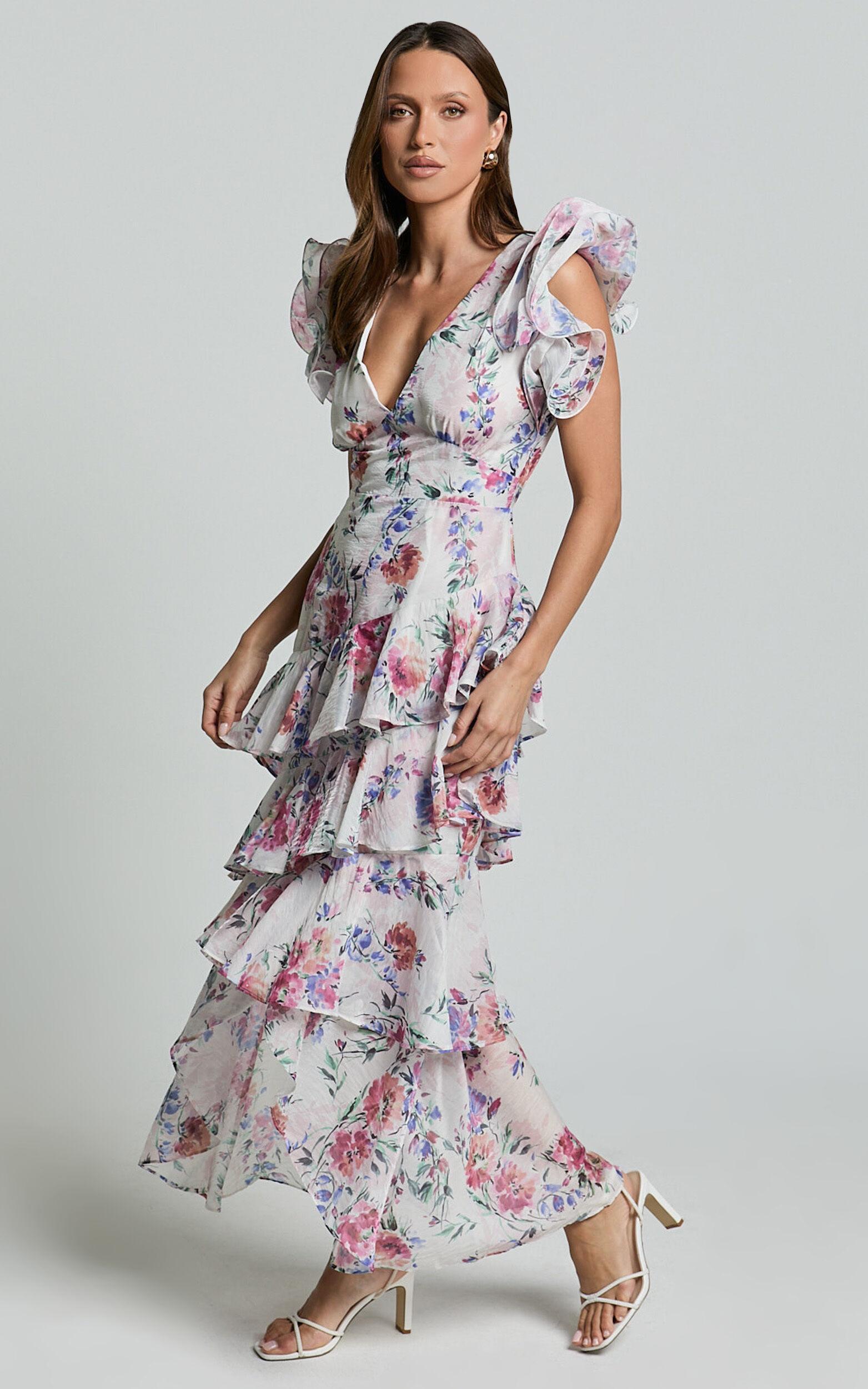 Amalie The Label - Sienah Ruffle Sleeve Tiered Midi Dress in Delhia Floral Print Product Image