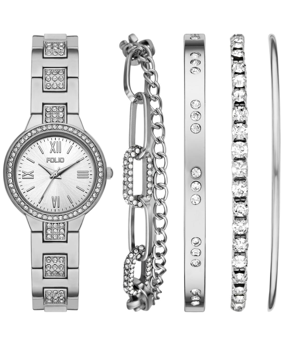 Folio Womens Three Hand Silver-Tone Alloy Watch 30mm Gift Set - Silver-Tone Product Image