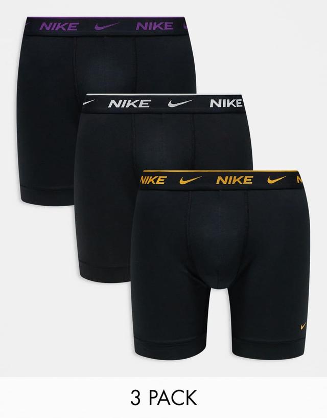 Nike Everyday Cotton Stretch 3 pack boxer brief with colored waistband in black Product Image