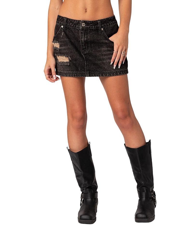 EDIKTED Distressed Denim Miniskirt Product Image