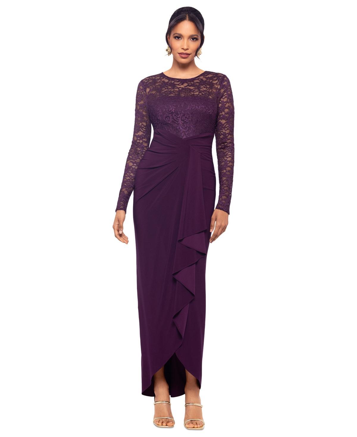 Betsy & Adam Womens Lace Ruffled Gown Product Image