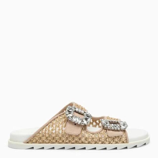 ROGER VIVIER Slidy Viv Raffia Slides In Beige Product Image