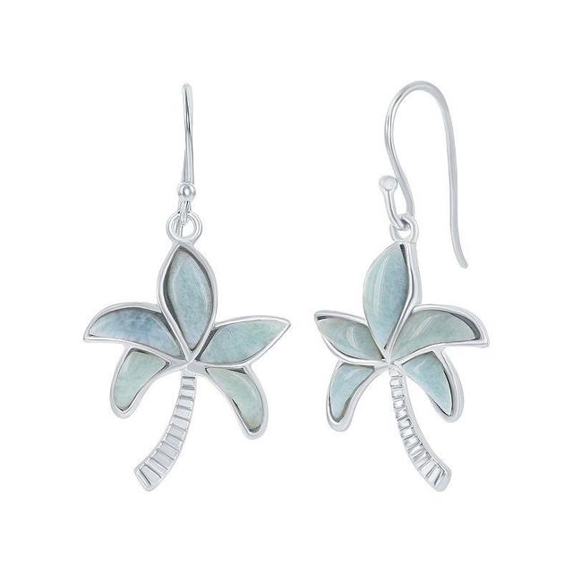 Sterling Silver Larimar Palm Tree Drop Earrings, Womens, Silvertone Product Image