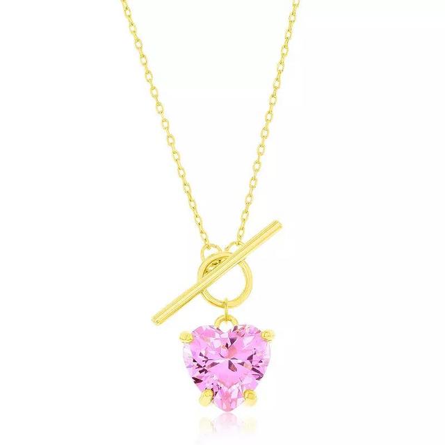 Argento Bella Gold Tone Sterling Silver Pink Cubic Zirconia Heart Toggle Necklace, Womens Product Image