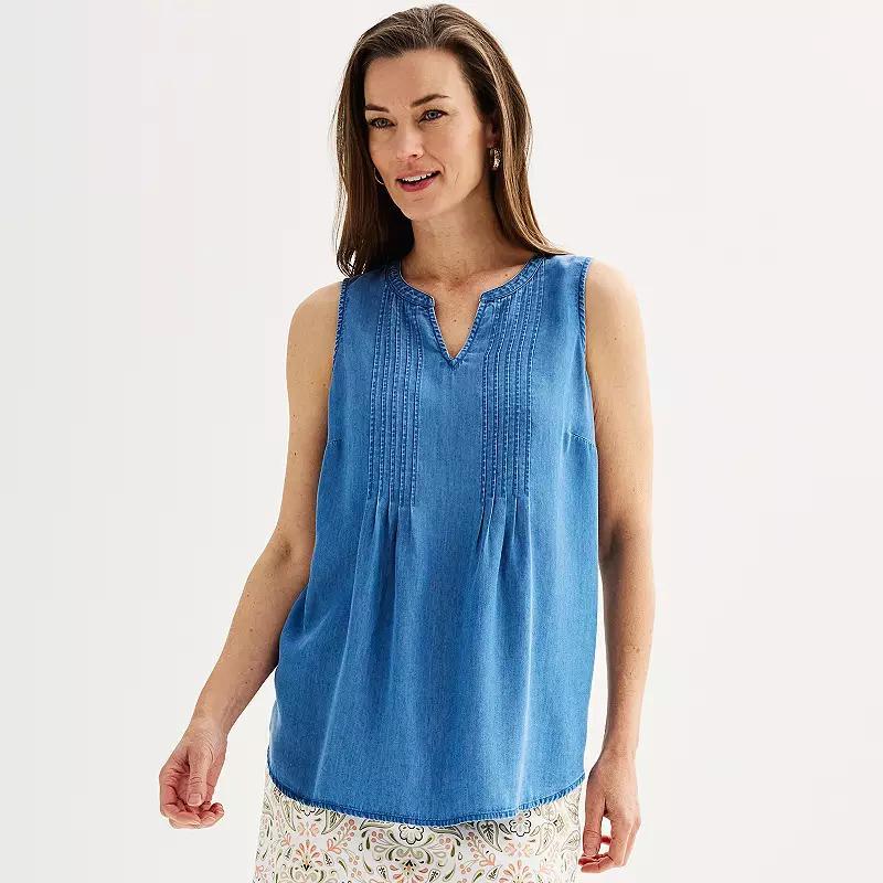 Petite Croft & Barrow Pintuck Sleeveless Shell Top, Womens Product Image