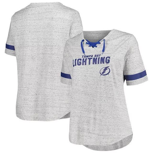 Fanatics Womens Heather Gray Tampa Bay Lightning Plus Size Lace-Up T-Shirt - Heather Gray Product Image