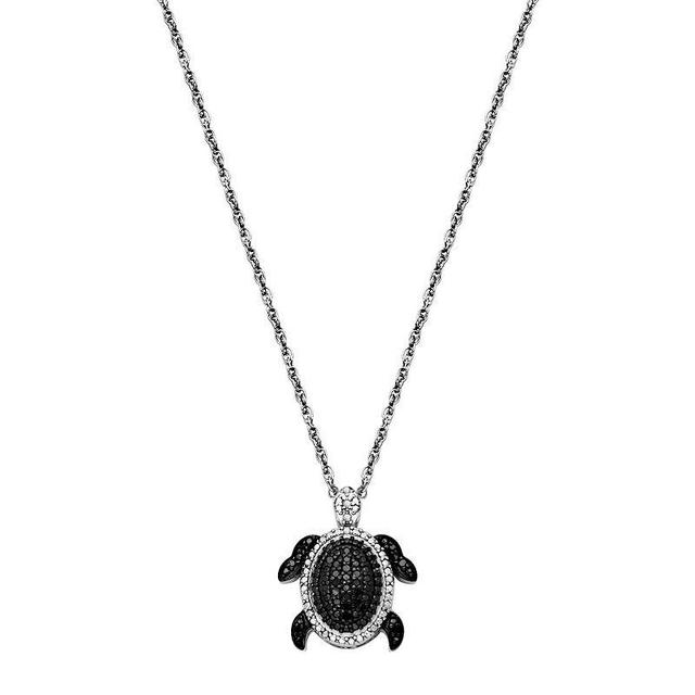 Sterling Silver 1/4 Carat T.W. Black & White Diamond Turtle Pendant Necklace, Womens Product Image