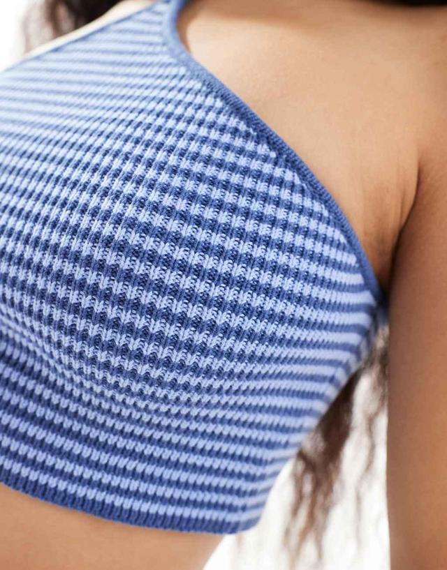 ASOS DESIGN Petite knit halter neck top in stripe in blue and navy - part of a set Product Image