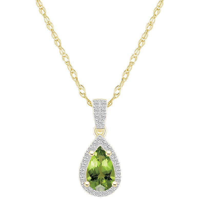 Celebration Gems 10k Gold Gemstone & Lab-Created White Sapphire Teardrop Halo Pendant Necklace, Womens Peridot Product Image