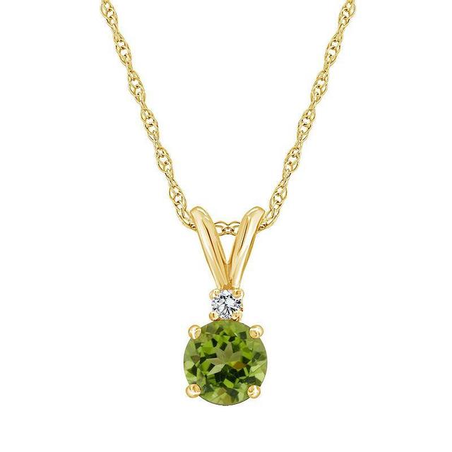 Celebration Gems 14K Yellow Gold 6mm Round Gemstone & Diamond Accent Pendant Necklace, Womens Peridot Product Image