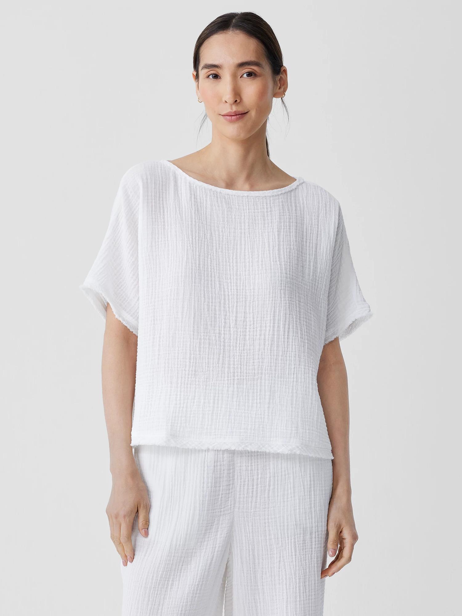 EILEEN FISHER Organic Cotton Lofty Gauze Bateau Neck Topfemale Product Image