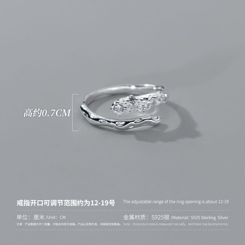 925 Sterling Silver Rhinestone Textured Open Ring Product Image