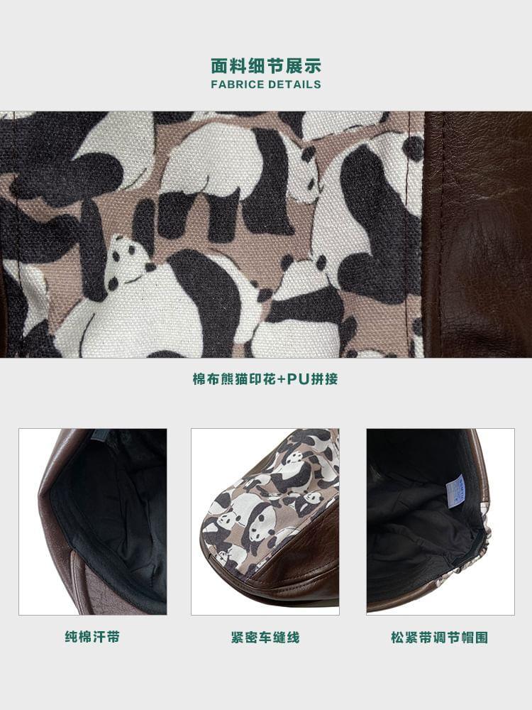 Patterned Print Panel Faux Leather Flat Cap Product Image