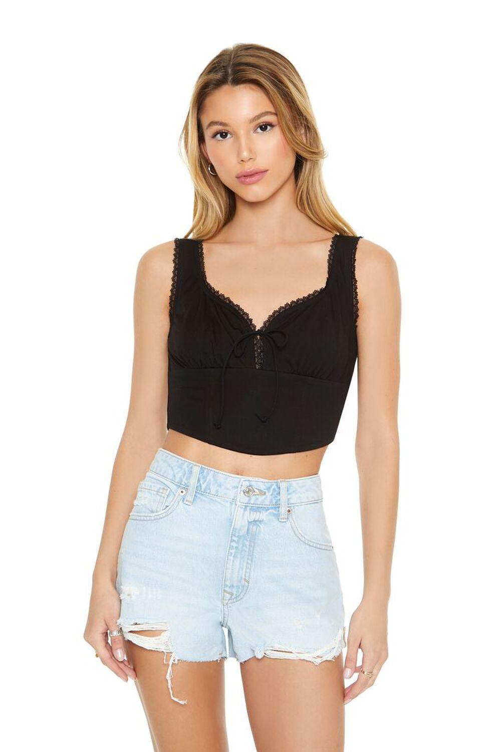 Ruched Lace-Trim Crop Top | Forever 21 Product Image