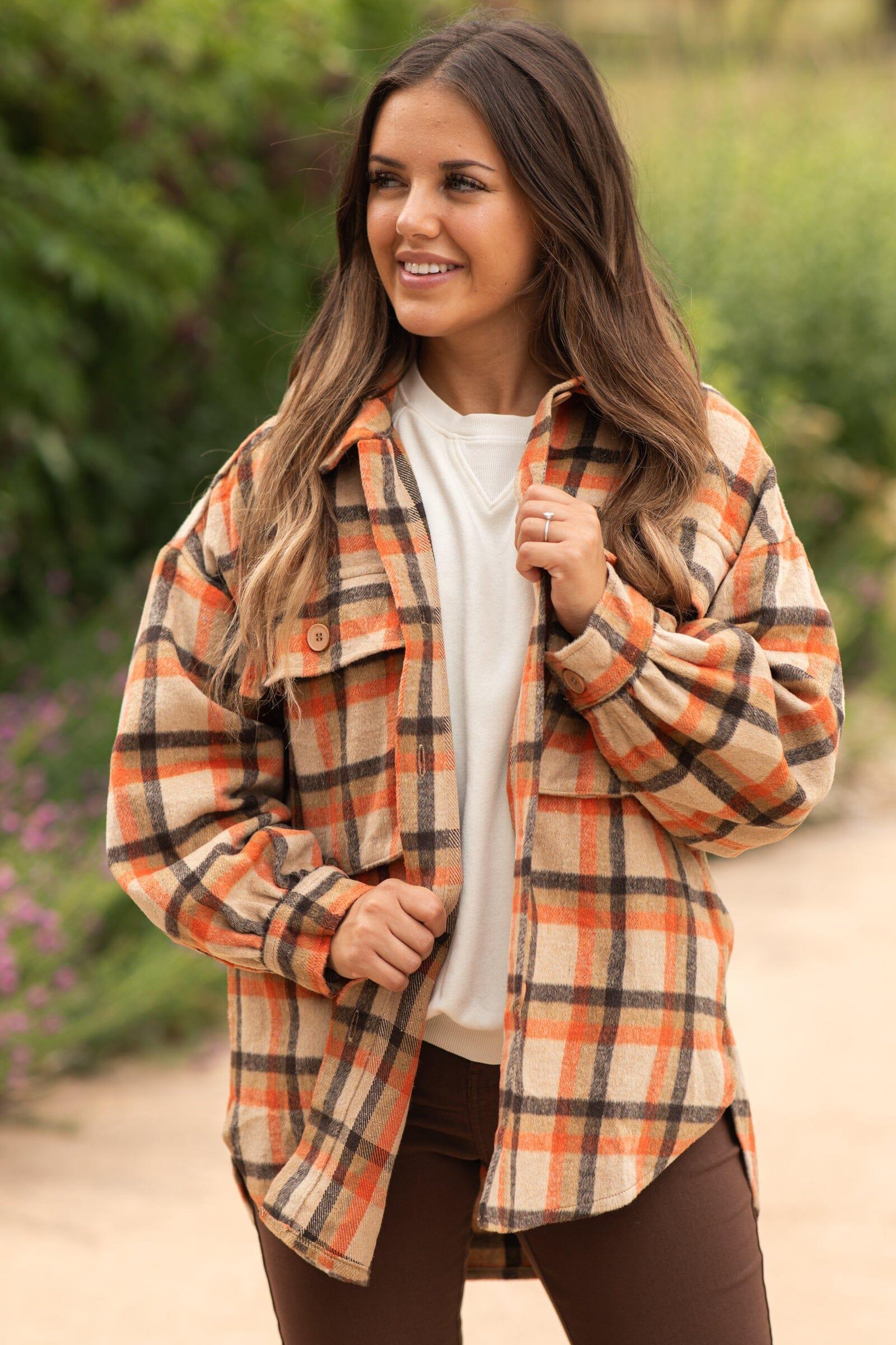 Orange and Tan Plaid Shacket Product Image