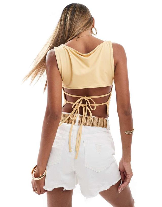 ASOS DESIGN open back handkerchief hem top in sand Product Image