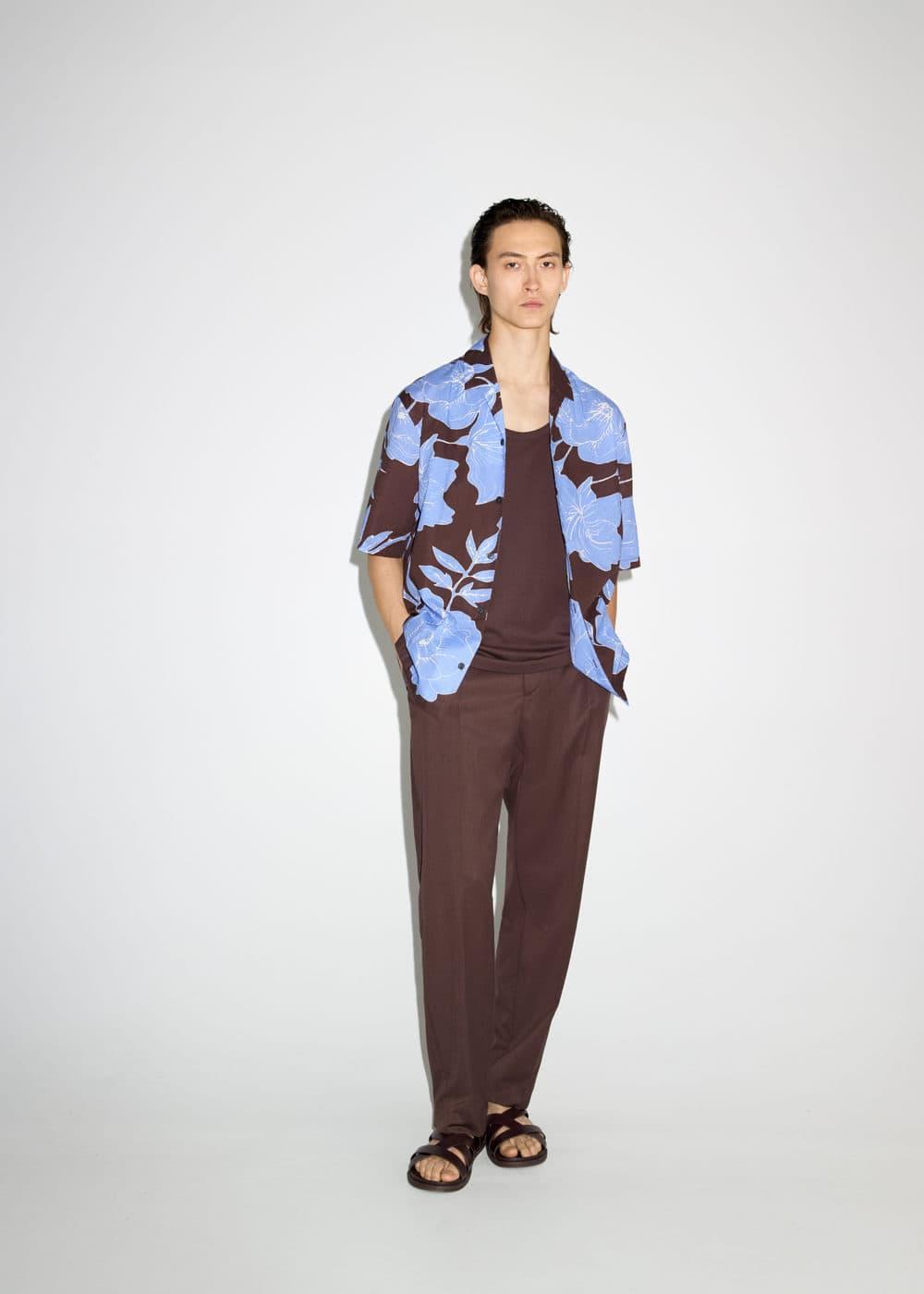 MANGO MAN - Regular-fit printed cotton shirt brownMen Product Image