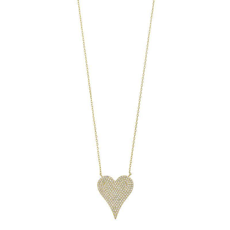 14k Gold Over Silver Cubic Zirconia Heart Pendant Necklace, Womens Gold Tone Product Image