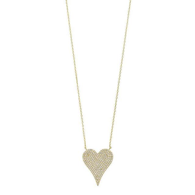 14k Gold Over Silver Cubic Zirconia Heart Pendant Necklace, Womens Yellow Product Image